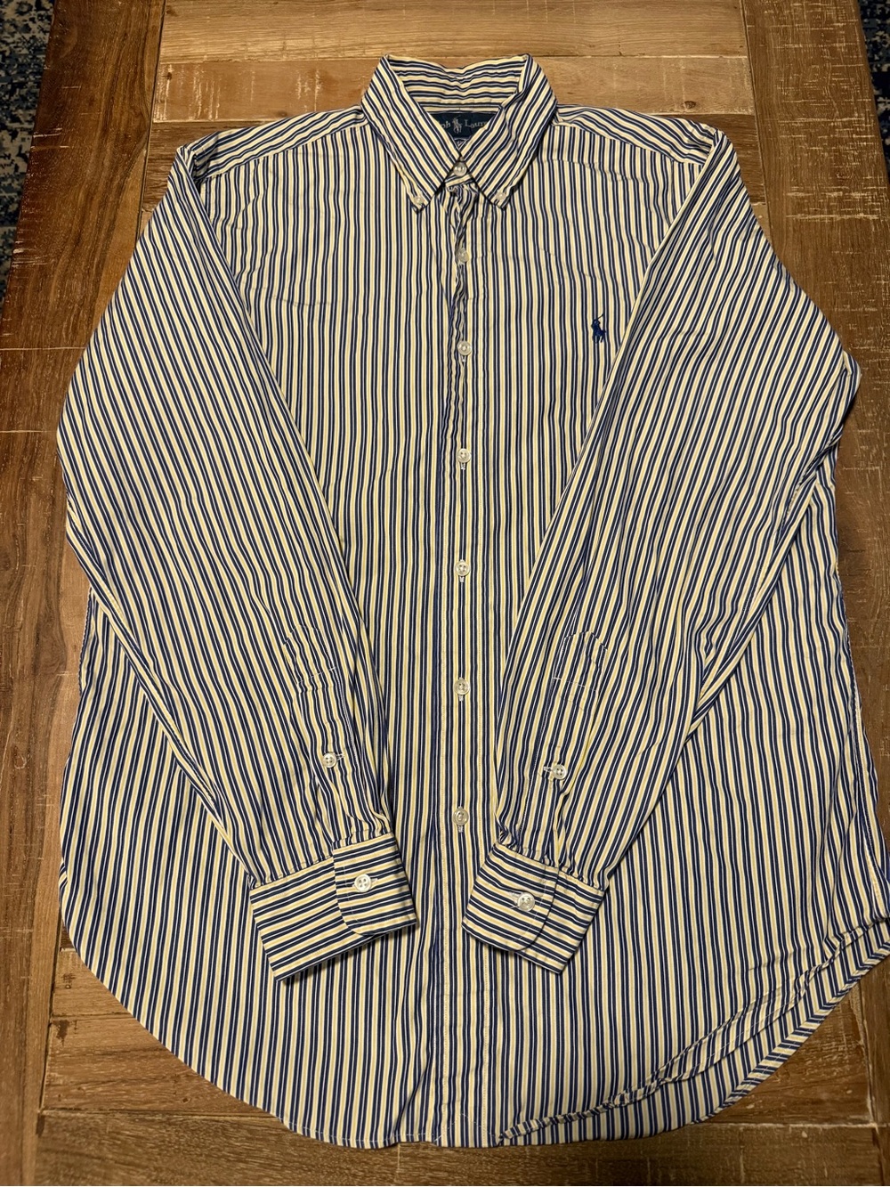Ralph Lauren Blue and White Vertical Stripe Button-Down Shirt